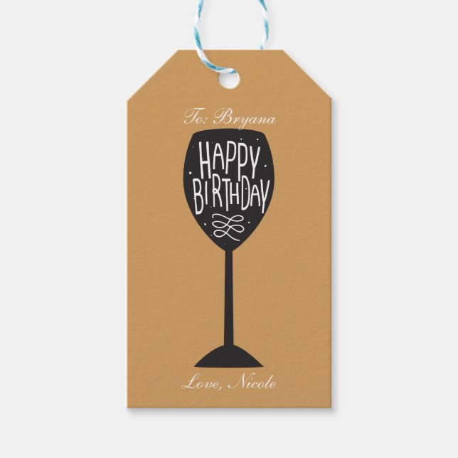FELIZ Vidrio de cumpleaños etiqueta de regalo de c (Anverso)