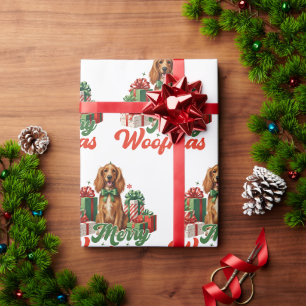 Feliz Woofmas Perro Navidad Papel de Regalo Vintag