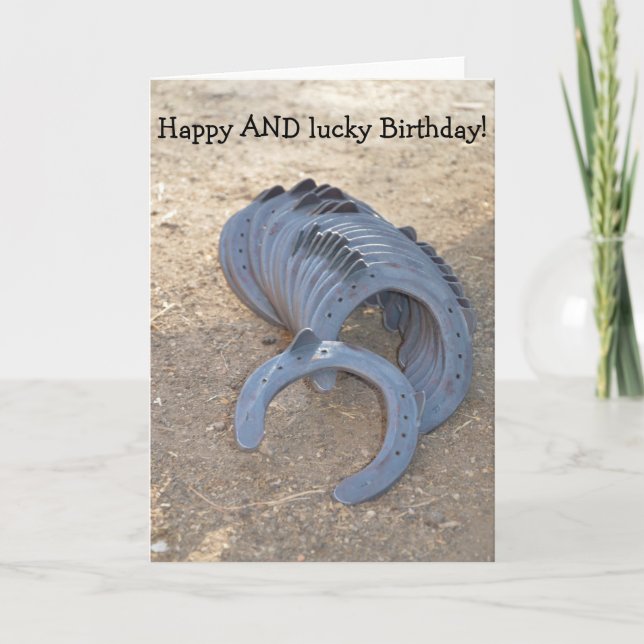 Feliz y afortunado cumpleaños: tarjeta con herradu (Anverso)