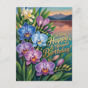 Feliz y Bendito Cumpleaños Tarjeta de Orquídeas