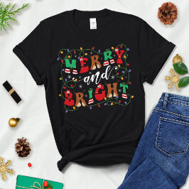 Feliz y brillante, camiseta de Navidades de mujere