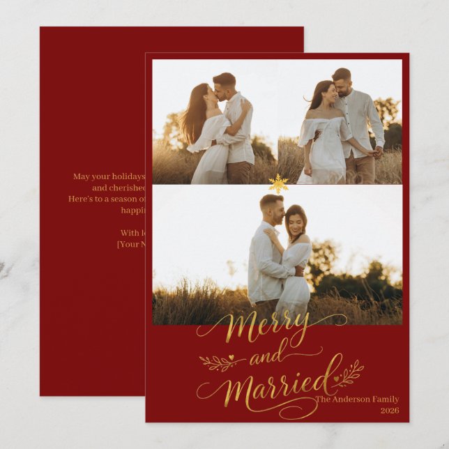 Feliz y Casada Navidad Personalizada de Boda (Anverso / Reverso)