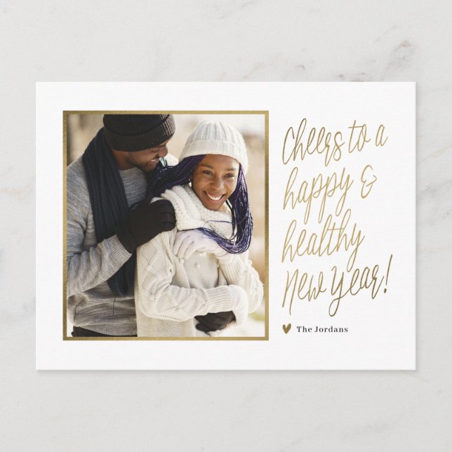 Feliz y Saludable Tarjeta Postal de Año Nuevo (Anverso)