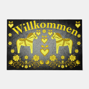 Felpudo 2 Caballo folk dala oro/plata Willkommen