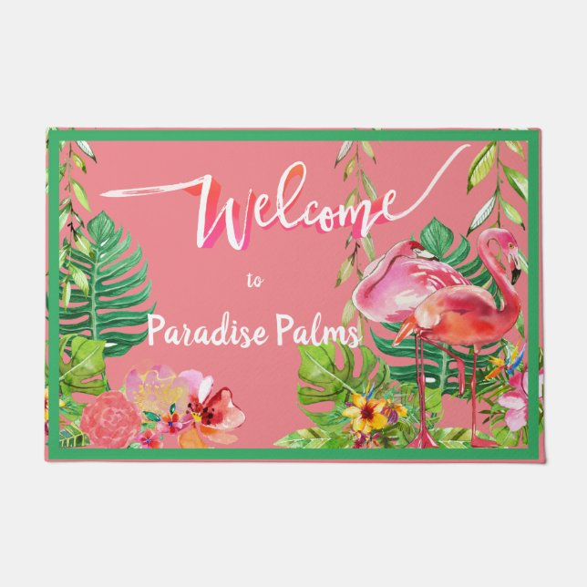 Felpudo 2 Flamingo Paradise Beach House Doormat (Anverso)