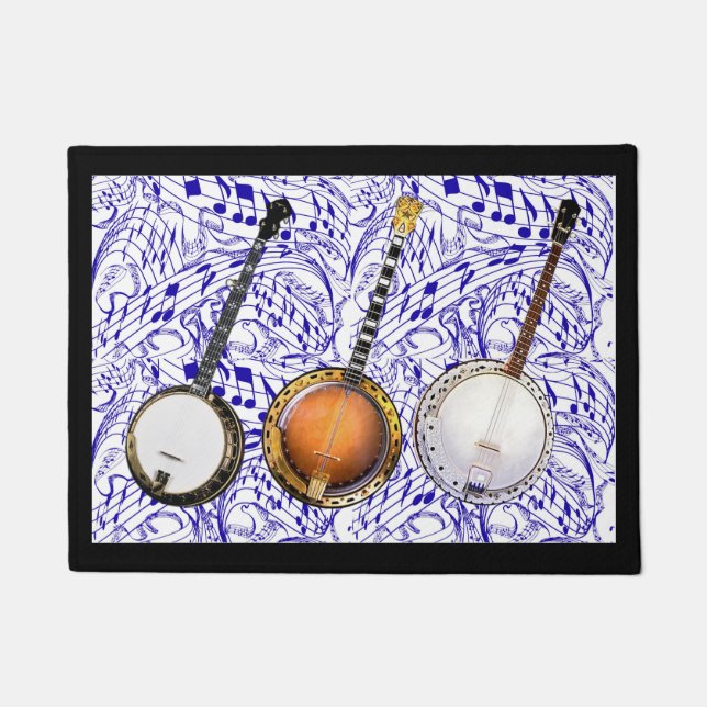 FELPUDO 3 BANJOS EN NOTAS AZULES DE LA MÚSICA--- (Anverso)