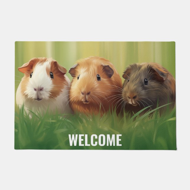 Felpudo 3 cerdos de Guinea en hierba (Anverso)