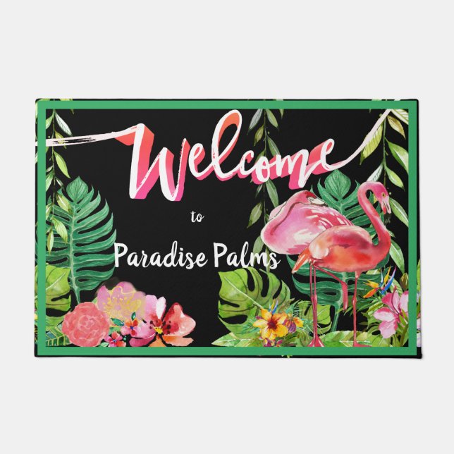 Felpudo 3 Flamingo Paradise Beach House Doormat (Anverso)