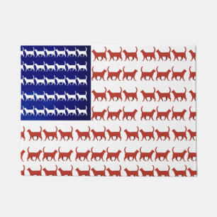Felpudo 4 de julio Bandera del gato Rojo Blanco y Azul