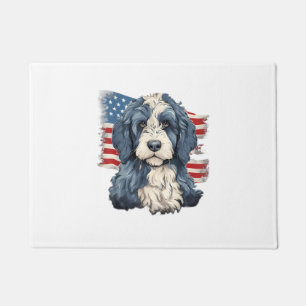 Felpudo 4 De Julio Bandera Estadounidense Bernedoodle Perr