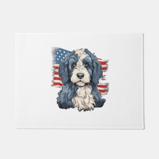 Felpudo 4 De Julio Bandera Estadounidense Bernedoodle Perr (Anverso)