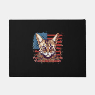 Felpudo 4 De Julio Bandera Estadounidense Gato De Savannah