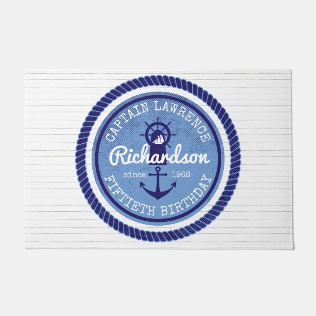 Felpudo 50.o timón del ancla de la cuerda del cumpleaños (Anverso)