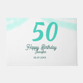 Felpudo 50th birthday add name date year green pastel bold