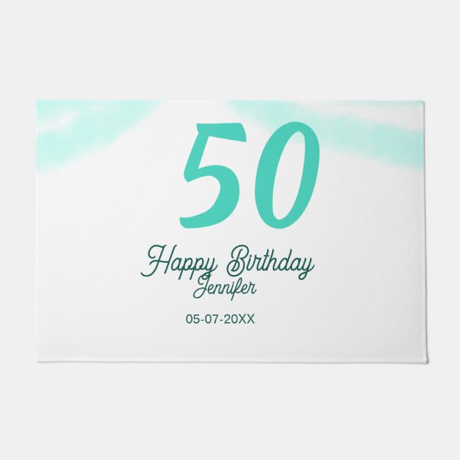 Felpudo 50th birthday add name date year green pastel bold (Anverso)