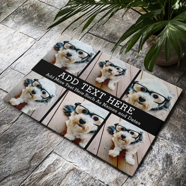 Felpudo 6 Collage de fotos 2 Líneas de texto — CAN Editar  (Custom Welcome Doormat)