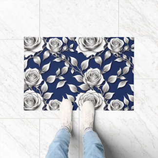 Felpudo A Pattern Of Silver And White Roses