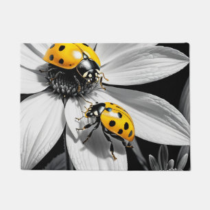 Felpudo Abeja Amarillo De Ladybugs Sobre Flor Blanca Negra