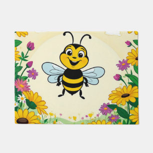Felpudo Abeja Feliz En Flores Coloridas