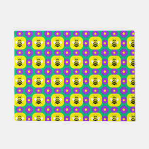 Felpudo Abejas de Dibujos Animados y Flores
