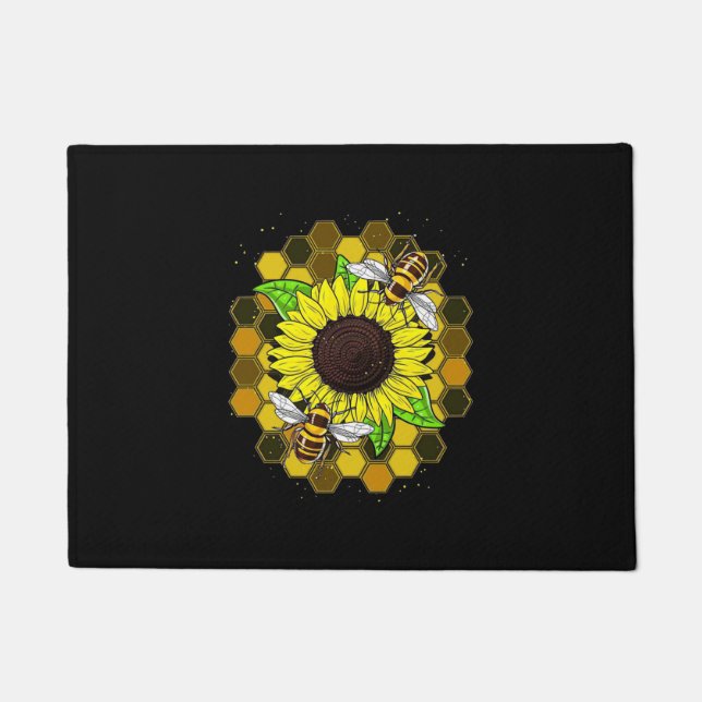 Felpudo Abejas de girasol hippie (Anverso)