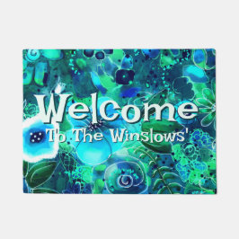 Felpudo Abstract Floral Teal Blue Green Personalized