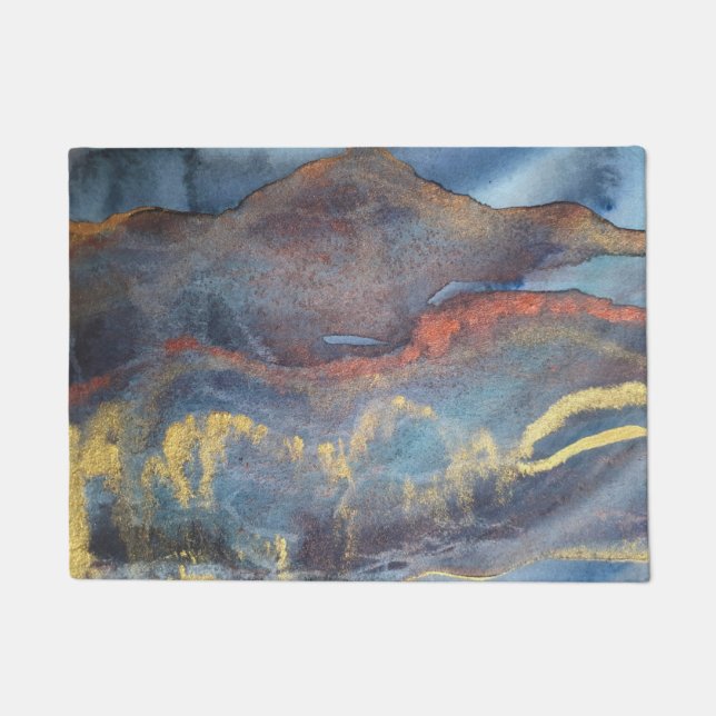Felpudo Abstract Navy Blue Gold Watercolor Elegante (Anverso)