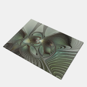 Felpudo Abstracto Olive Sage Green Grey Fractal Art Fantas