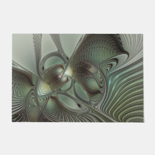 Felpudo Abstracto Olive Sage Green Grey Fractal Art Fantas