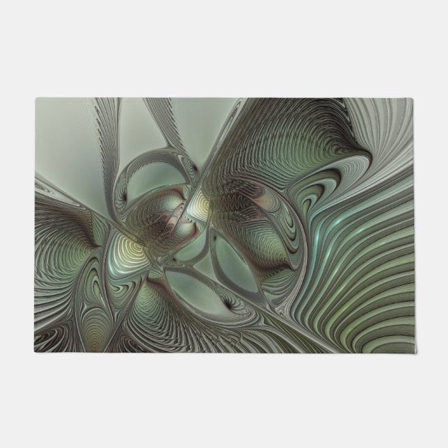 Felpudo Abstracto Olive Sage Green Grey Fractal Art Fantas (Anverso)