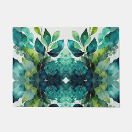 Felpudo Abstracto Turquesa, Verde, Esmeralda, Botánico