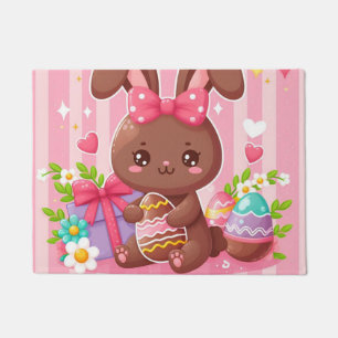 Felpudo Abundancia de Pascua de chocolate con rayas rosas