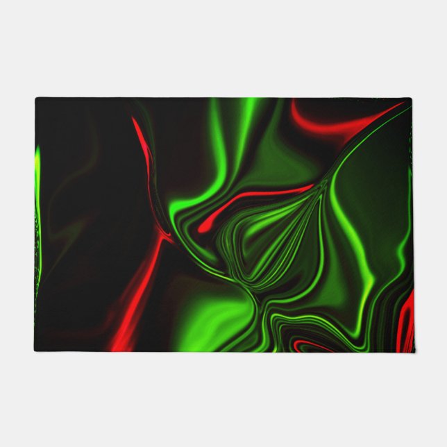 Felpudo Acos curvos verdes y rojos sobre fondo verde oscur (Anverso)