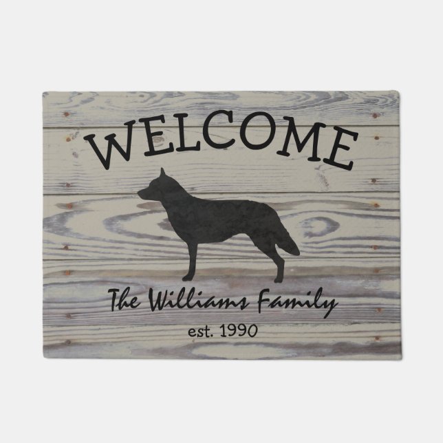 Felpudo Acuarela australiana de madera rústica del perro (Anverso)