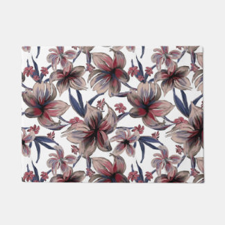 Felpudo Acuarela Crimson Floral sobre blanco
