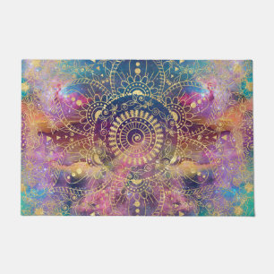 Felpudo acuarela dorada y nebulosa mandala