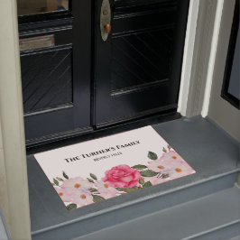 Felpudo Acuarela Ilustracion de rosas blancas suaves rosad