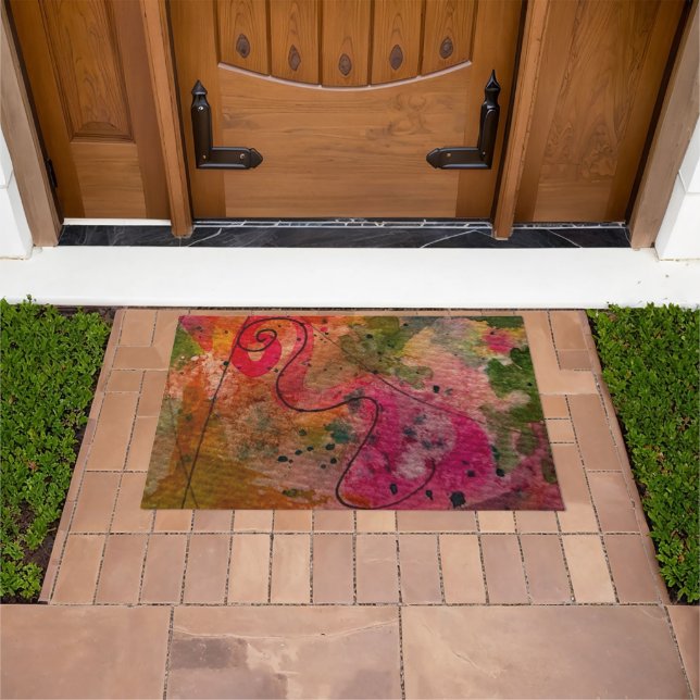 Felpudo acuarela Y Tinta Resumen Arte De Pintura De Bonito (Exterior)