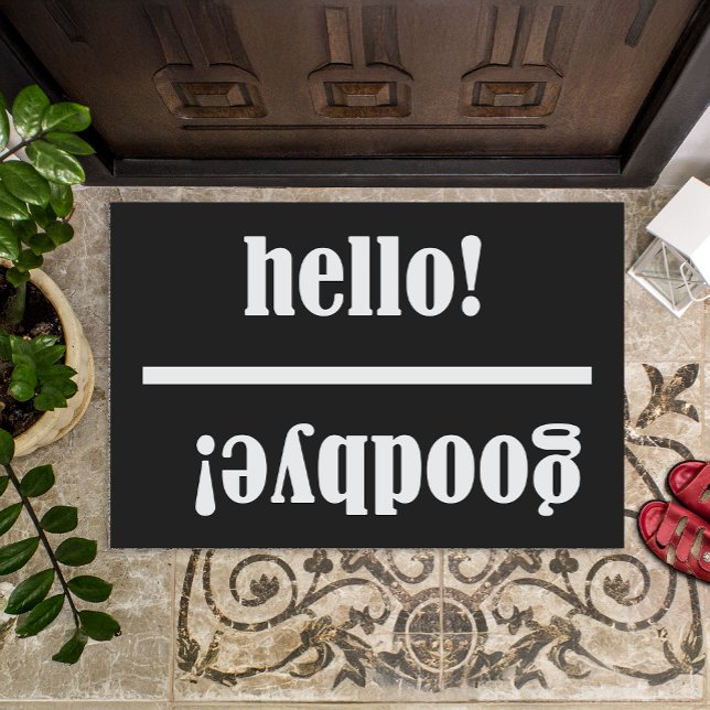 Felpudo Adiós, Novedad blanca y negra moderna (First you see hello and when you are leaving it says good bye. A stylish & quirky home decor style.)