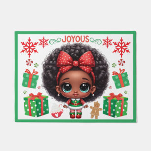 Felpudo Adorable Chica Elf Navidades Afro