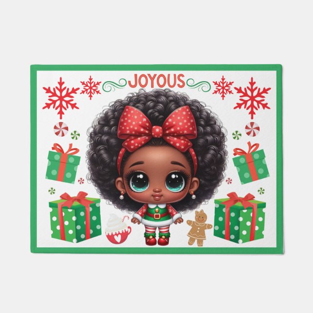 Felpudo Adorable Chica Elf Navidades Afro (Anverso)