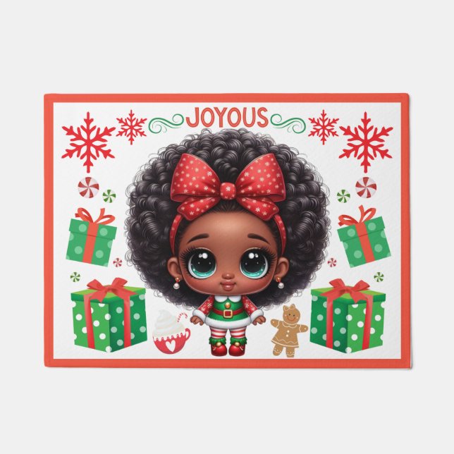 Felpudo Adorable Chica Elf Navidades Afro (Anverso)