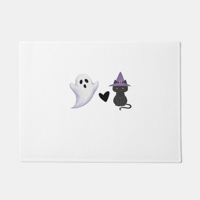 Felpudo Adorable dúo de Halloween amistoso fantasma y caca (Anverso)