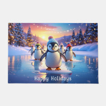 Adorable Pingüinos con Sombreros de Invierno en Al