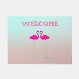 Felpudo Adorables Flamencos Rosa En Personalizados Con Amo