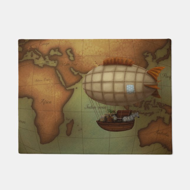 Felpudo Aeronave sobre el Hemisferio Oriental Mapa Steampu (Anverso)