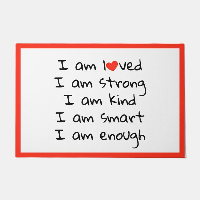 Felpudo Afirmaciones tipografía cardíaca negro rojo (Anverso)