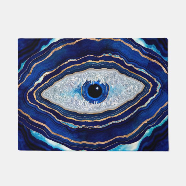 Felpudo Agante azul ocular malvado geode arte digital (Anverso)