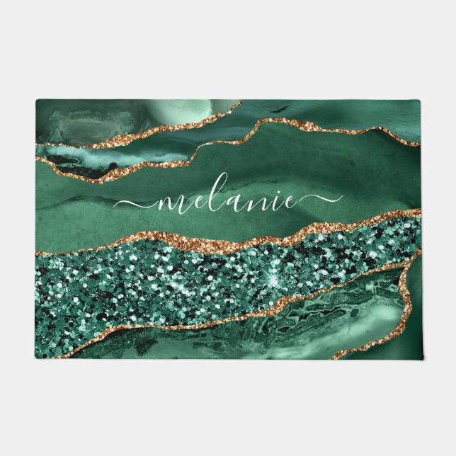 Felpudo Agate Green Gold Purpurina Geode Marble Custom Nam (Anverso)
