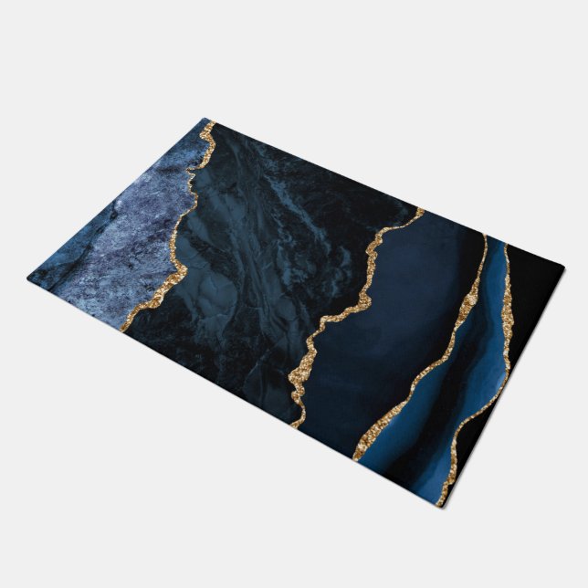Felpudo Agate Navy Blue Gold Purpurina Marble Doormat (Angular)